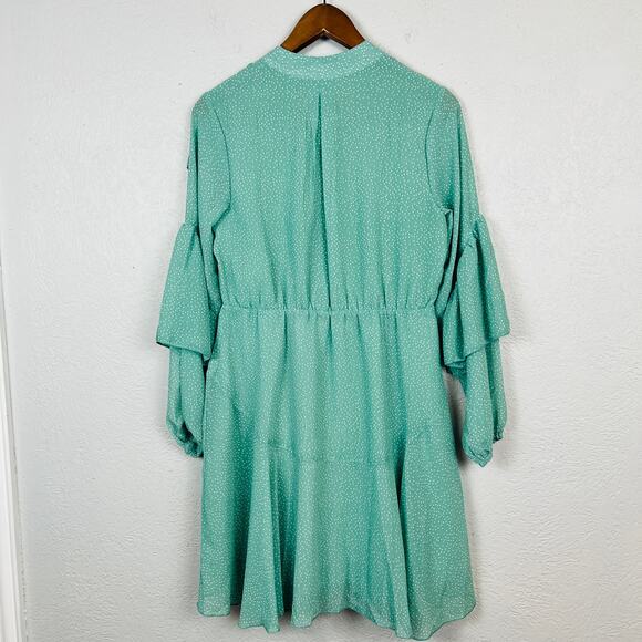 Tiered Dress Polka Dot V Neck Long Sleeve Mint Green - S - Picture 4 of 7